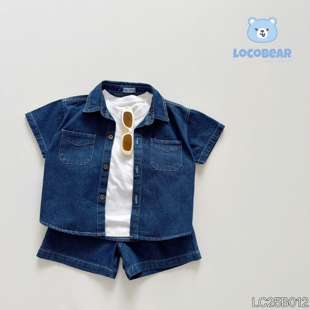 Set jeans 3 chi tiết (áo phông, áo bò, quần) cộc tay bé trai, set bộ đi chơi cá tính