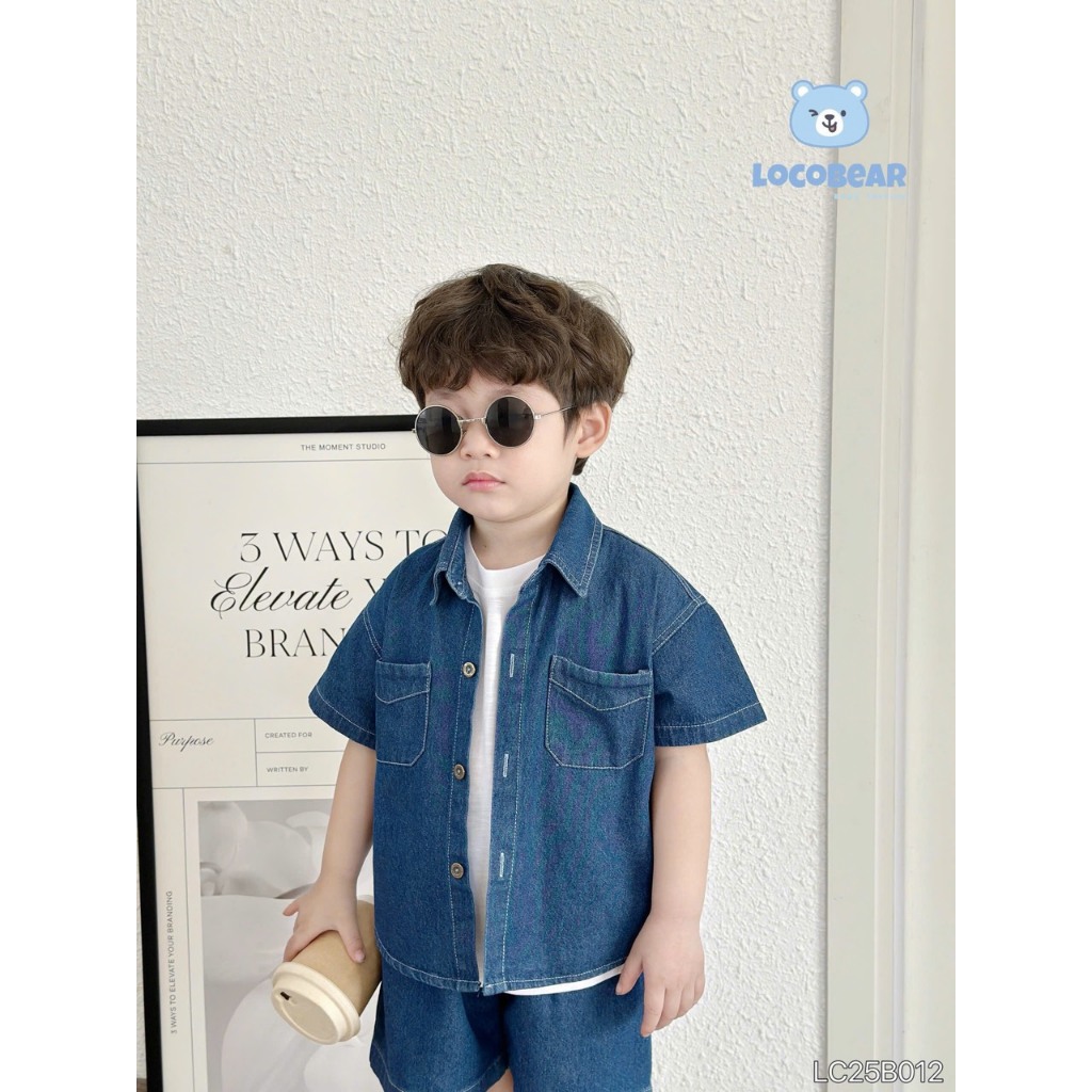 Set jeans 3 chi tiết (áo phông, áo bò, quần) cộc tay bé trai, set bộ đi chơi cá tính