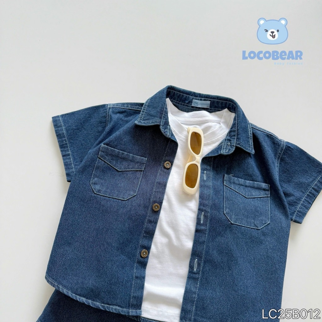 Set jeans 3 chi tiết (áo phông, áo bò, quần) cộc tay bé trai, set bộ đi chơi cá tính