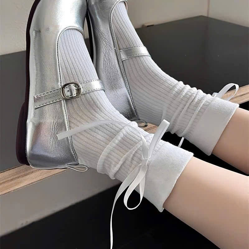 Tất nữ buộc nơ cổ cao phong cách Hàn Quốc Dandal Vớ gân co giãn dễ thương phối váy giày búp bê sneaker hottrend