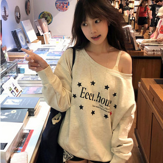 áo trễ vai tay dài nữ xám tiêu mùa đông áo sweater nỉ local brand eleclassm