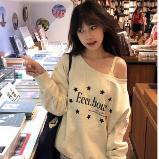 áo trễ vai tay dài nữ xám tiêu mùa đông áo sweater nỉ local brand eleclassm
