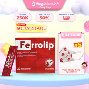 Sắt Hữu Cơ Cho Mẹ Bầu Và Người Thiếu Sắt Ferrolip Dạng Bột Uống Tan Ngay Hộp 20 Gói SSĐT