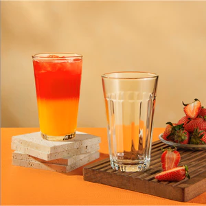 Bộ 12 cốc sọc to thủy tinh LOTUS GLASS VTC55 trong suốt cao cấp, an toàn, dùng để uống nước, trà đá, cafe
