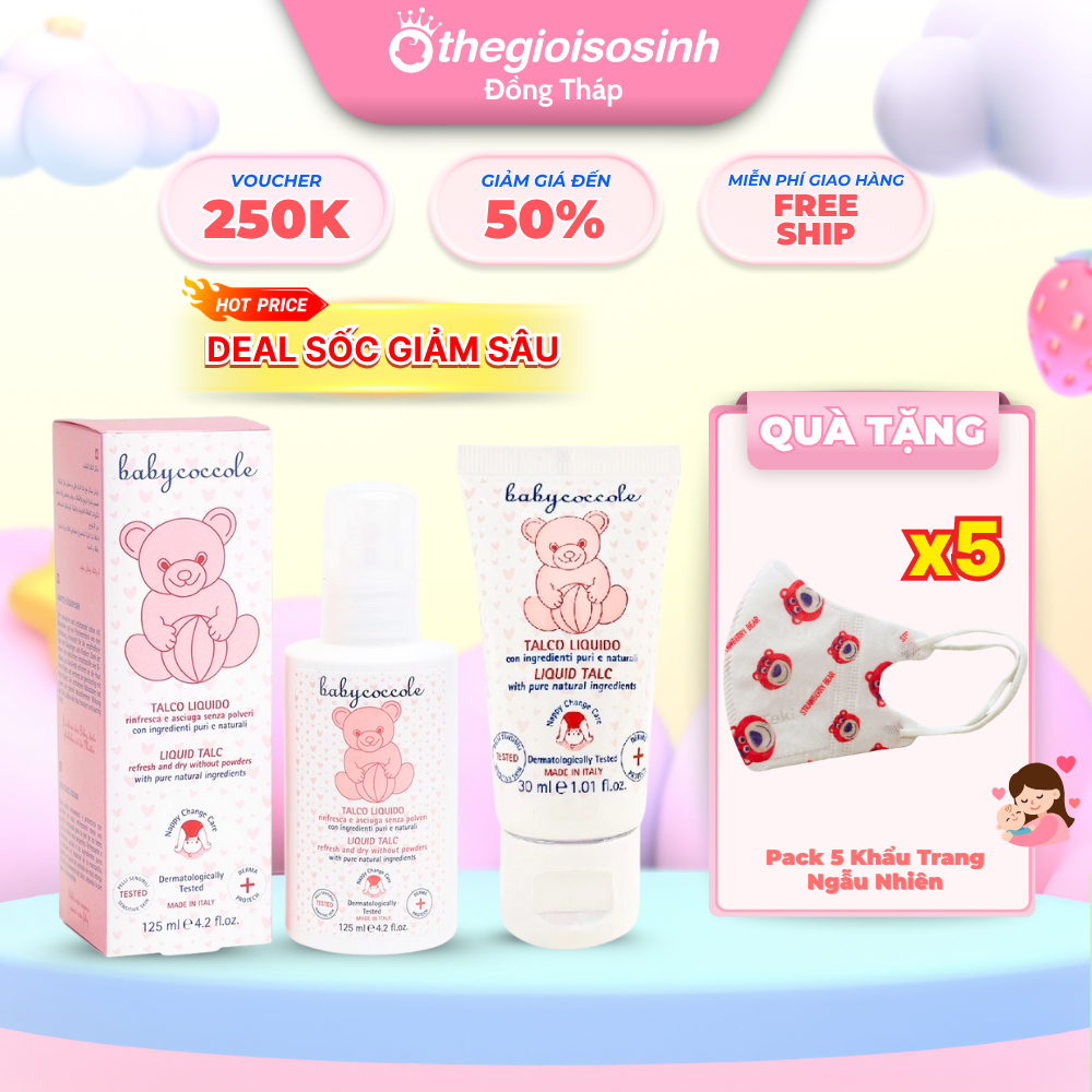 Phấn Rôm Dạng Nước Babycoccole 0M+ 125ml / 30ml 👶 – Dịu Nhẹ, Ngăn Hăm, Không Bụi Phấn – Nhập Khẩu Từ Italy SSĐT