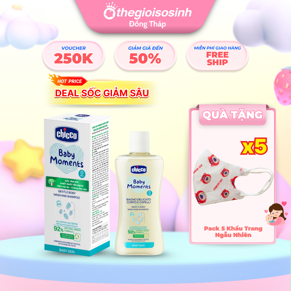 Sữa Tắm Gội Chicco Yến Mạch 200ml/500ml Cho Bé – Dịu Nhẹ, Dưỡng Ẩm, Không Cay Mắt 👶🌾 – Nhập Khẩu Từ Ý SSĐT
