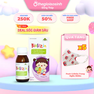 Kẽm hũu cơ biolizin cho bé ăn ngon, đề kháng khoẻ bổ sung kẽm Amin, Lysine, B6 nhập khẩu chai 50ml + quà SSVL