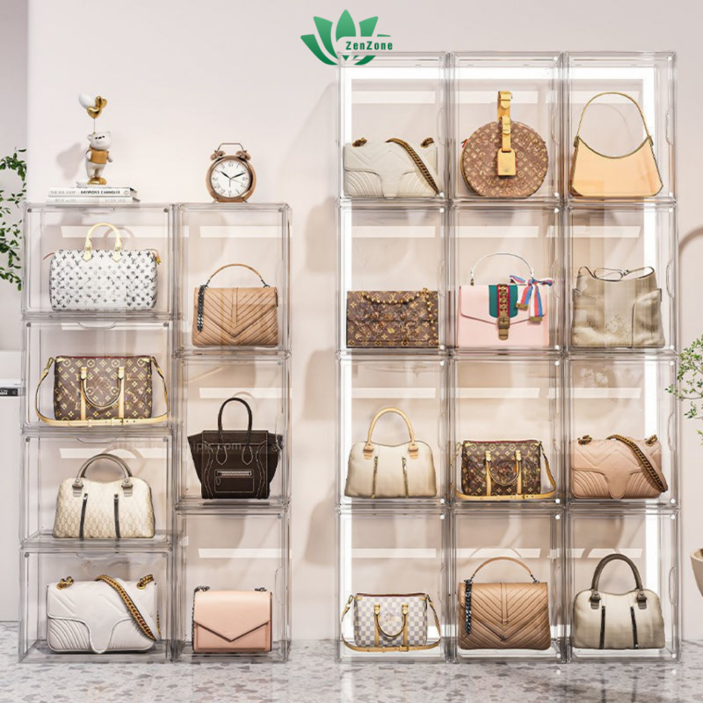 ZenZone Hộp mica hộp nhựa trong suốt đựng giày túi xách mỹ phẩm trưng bày mô hình búp bê
