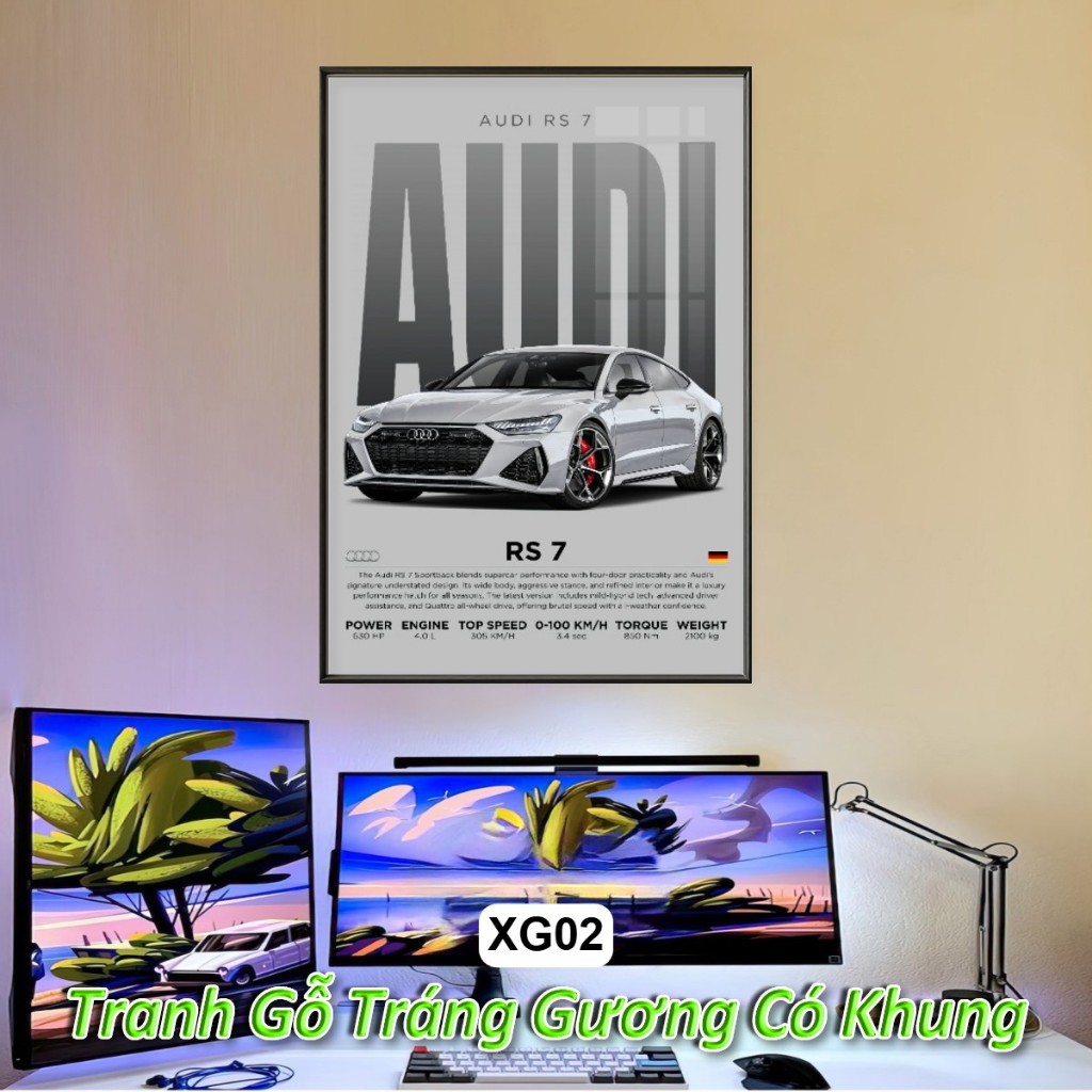 Poster Siêu Xe AUDI, BMW, Ferrari treo tường khung Composite decor trang trí phòng khách, studio, cửa hàng