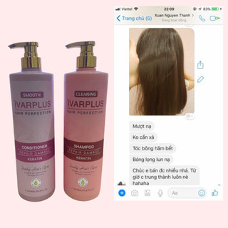 Cặp dầu gội xả Keratin IVARPLUS Hương Nước Hoa Phục Hồi, Giảm Gãy Rụng,Chống Hư Tổn 1000ml