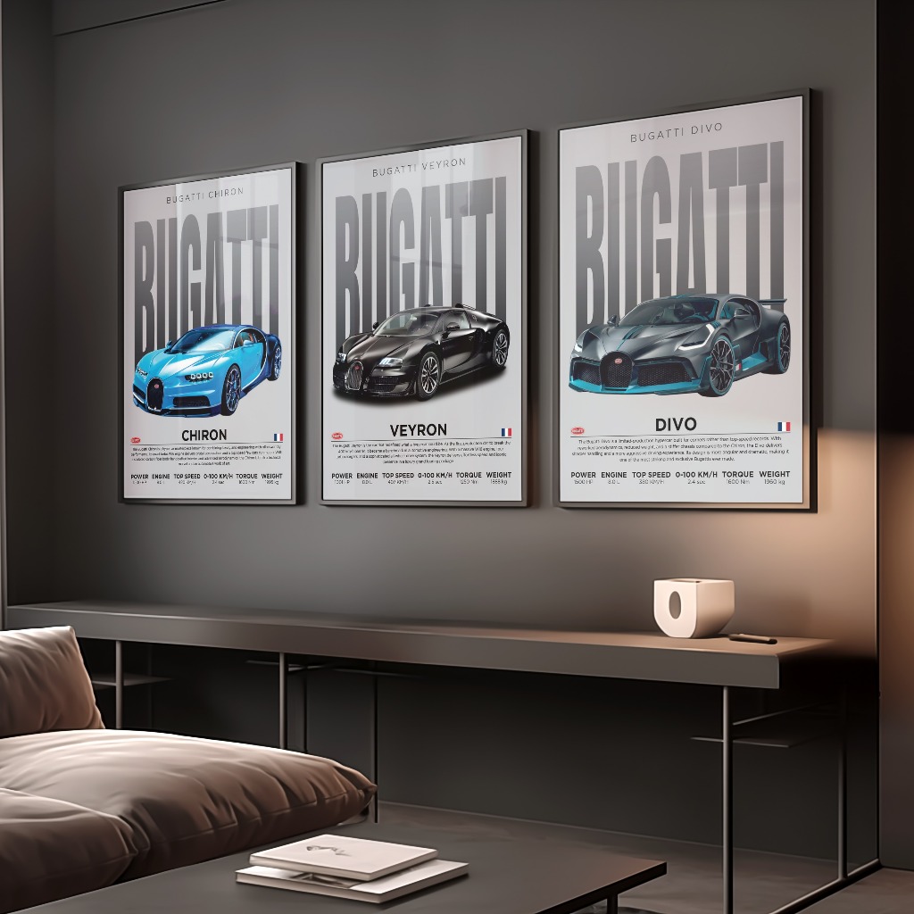 Poster Siêu Xe Mercedes-Benz, Lamborghini,Bugatti treo tường khung Composite decor trang trí phòng khách, studio, cửa hà