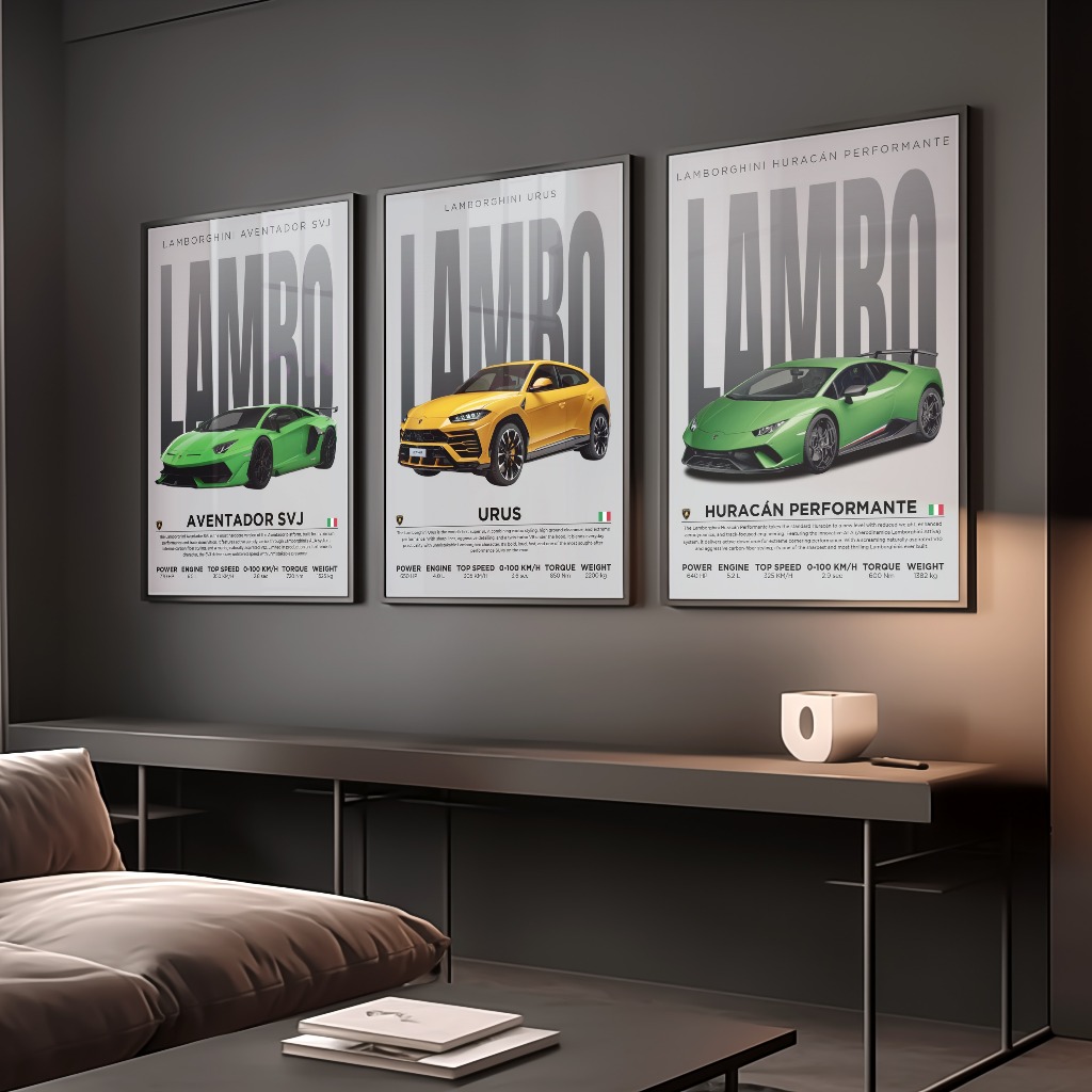 Poster Siêu Xe Mercedes-Benz, Lamborghini,Bugatti treo tường khung Composite decor trang trí phòng khách, studio, cửa hà