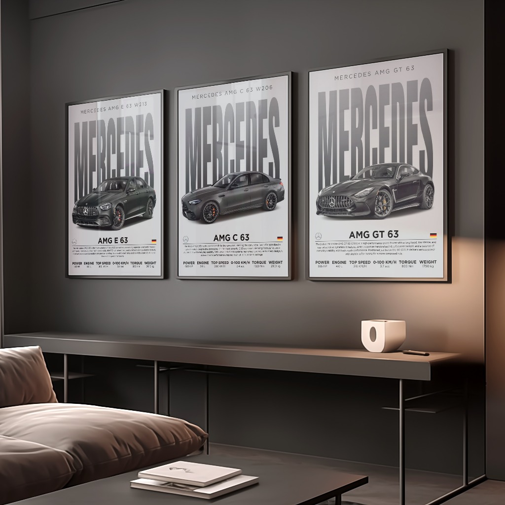Poster Siêu Xe Mercedes-Benz, Lamborghini,Bugatti treo tường khung Composite decor trang trí phòng khách, studio, cửa hà