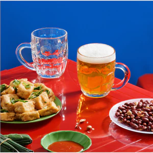 Bộ 6 cốc thủy tinh LOTUS GLASS VTC91 trong suốt có quai cao cấp, an toàn, dùng để uống bia, nước ngọt, sinh tố