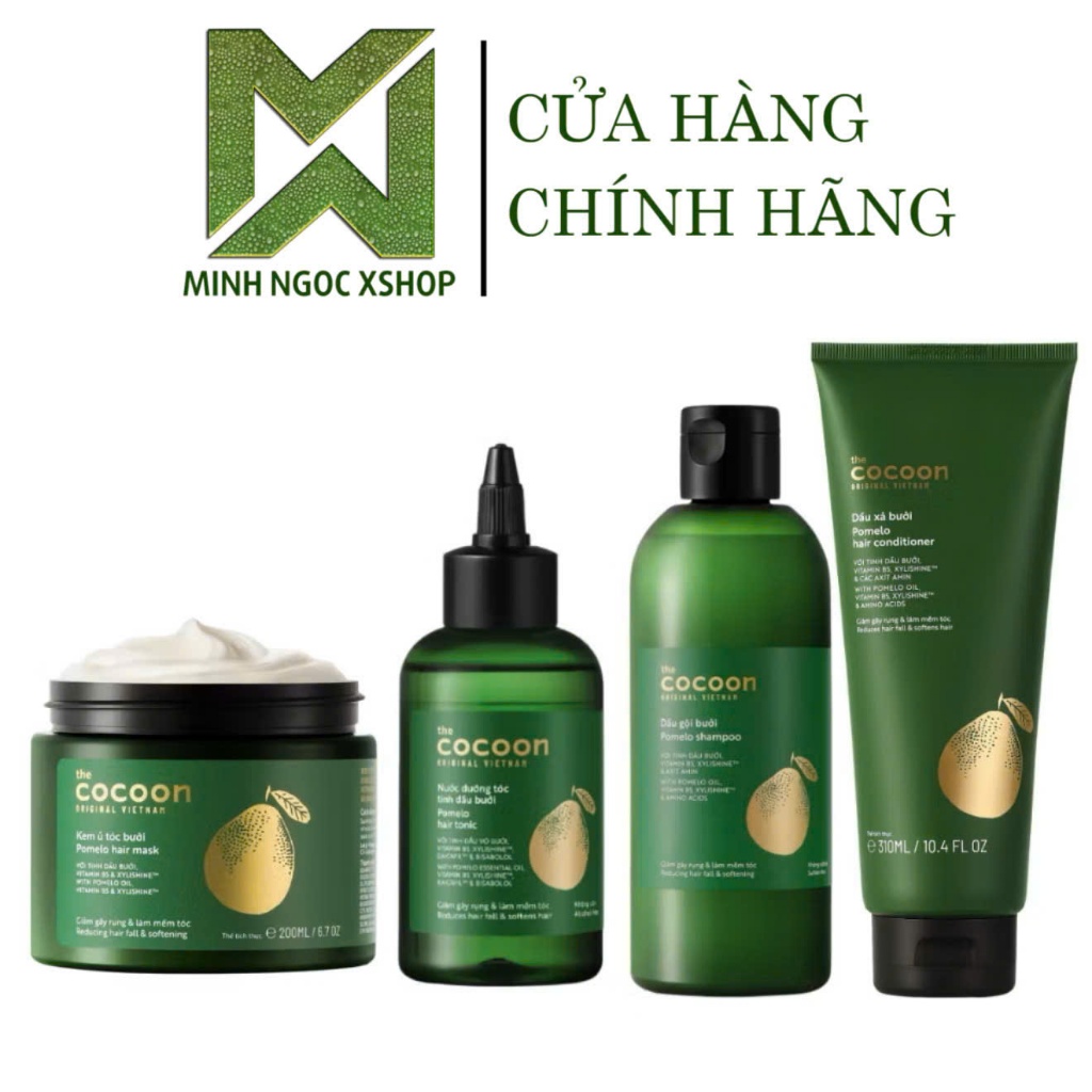 Bộ sản phẩm Cocoon chăm sóc tóc 4 sản phẩm Kem ủ tóc + Nước dưỡng tóc tinh dầu bưởi + Dầu gội + Dầu Xả