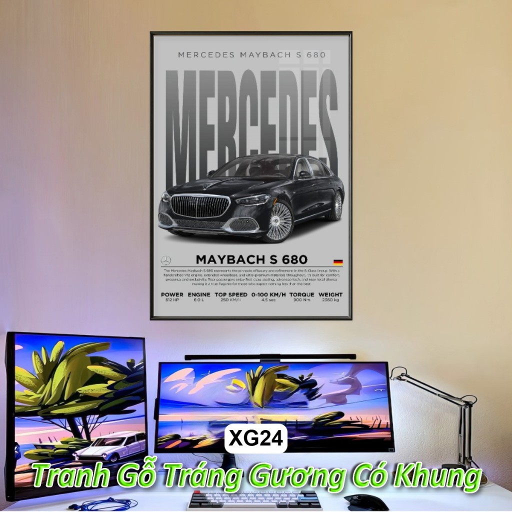 Poster Siêu Xe Mercedes-Benz, Lamborghini,Bugatti treo tường khung Composite decor trang trí phòng khách, studio, cửa hà