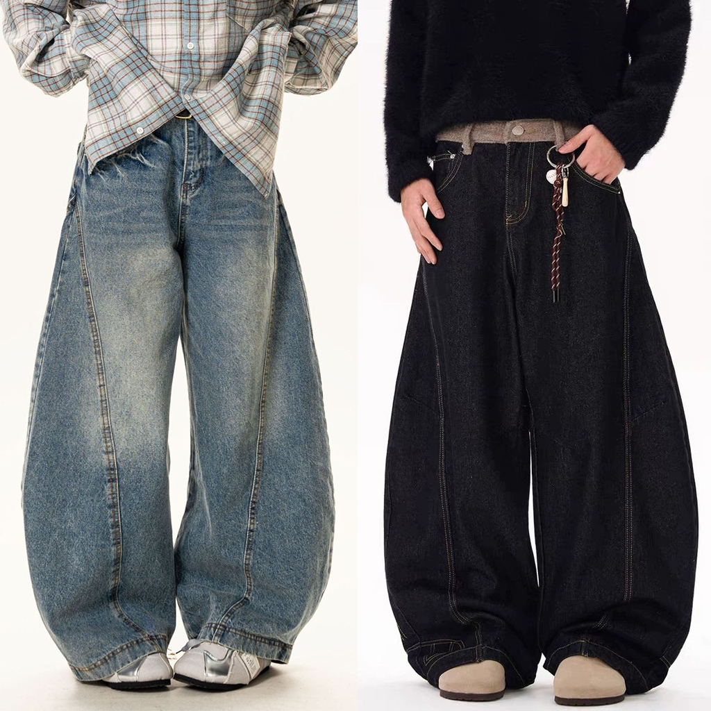 Quần Jean Nam Nữ Ống Rộng Cong From Rộng Wash Màu Retro Unisex Phong Cách Streetwear LC LUCY MALL