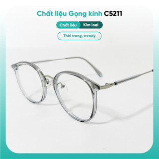 Gọng kính tròn mắt mèo nhẹ thời trang nữ KAO Plus chất liệu nhựa kết hợp kim loại C5211