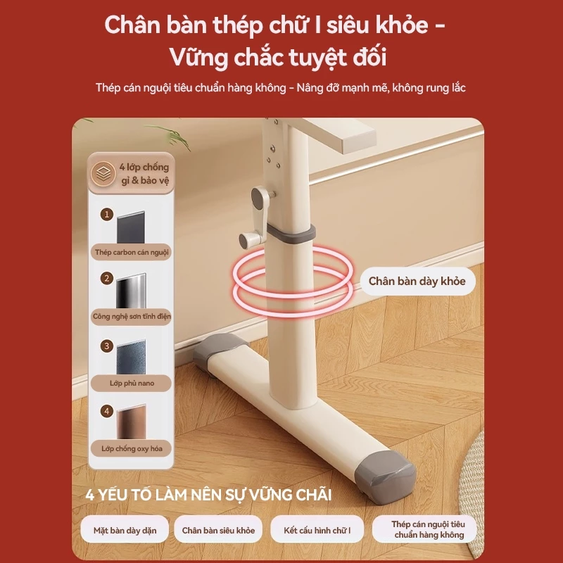 ICON  Bàn Học Thông Minh Chống Gù Nâng Hạ Tay Quay Cao 90cm - Mặt Gỗ Chống Trầy Chịu Lực Tốt - Chuyên Dụng Cho Học Tập