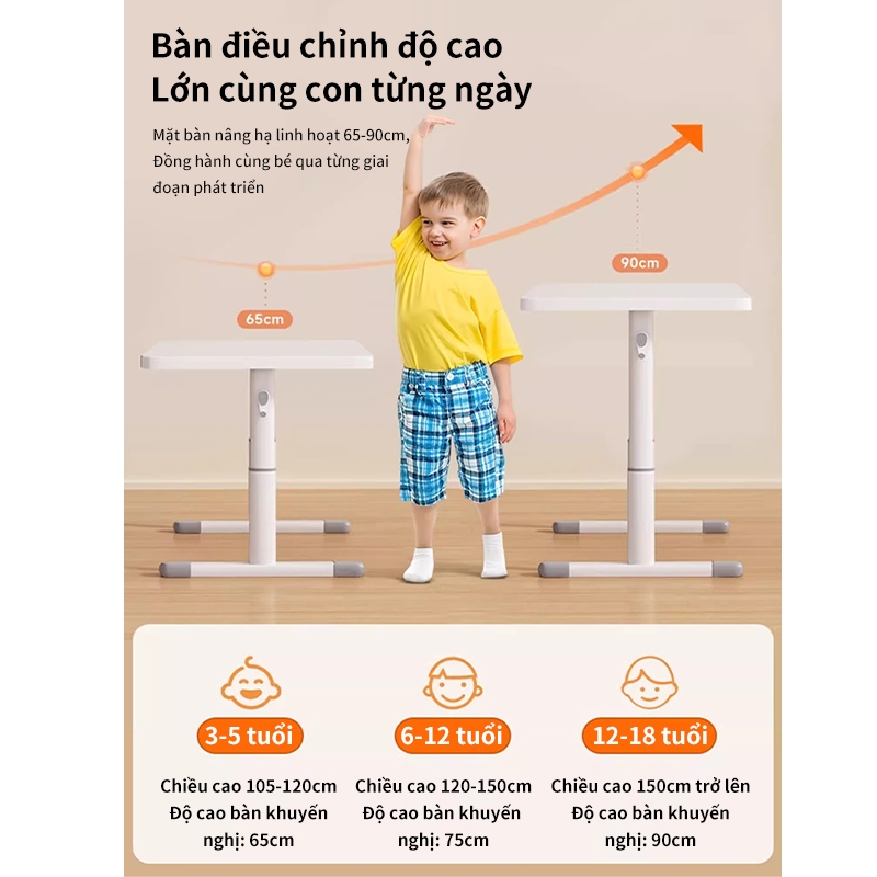 ICON  Bàn Học Thông Minh Chống Gù Nâng Hạ Tay Quay Cao 90cm - Mặt Gỗ Chống Trầy Chịu Lực Tốt - Chuyên Dụng Cho Học Tập