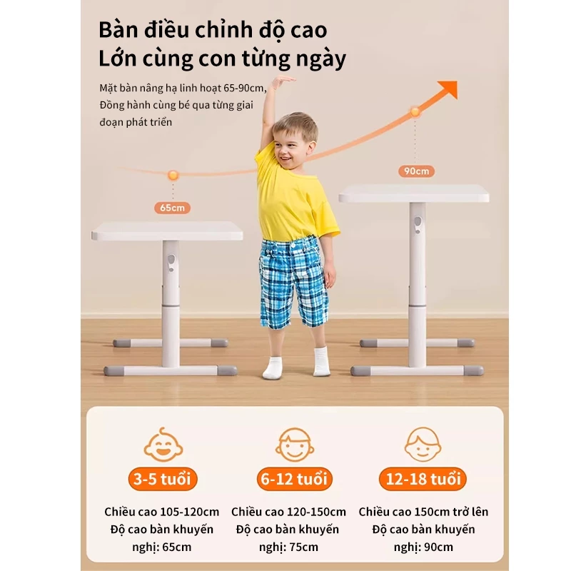 ICON  Bàn Học Thông Minh Chống Gù Nâng Hạ Tay Quay Cao 90cm - Mặt Gỗ Chống Trầy Chịu Lực Tốt - Chuyên Dụng Cho Học Tập