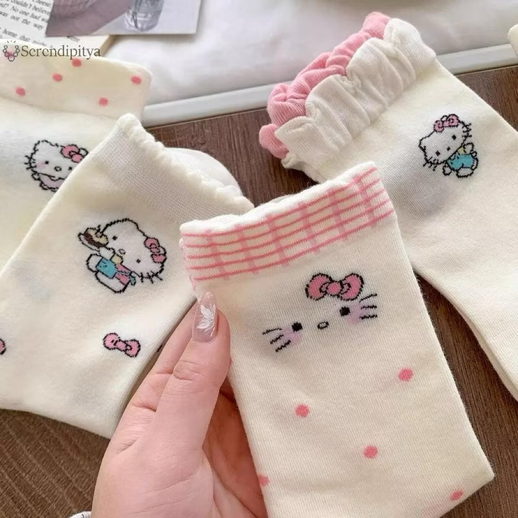 Set 10 đôi tất cổ cao hoạ tiết mèo hello kitty