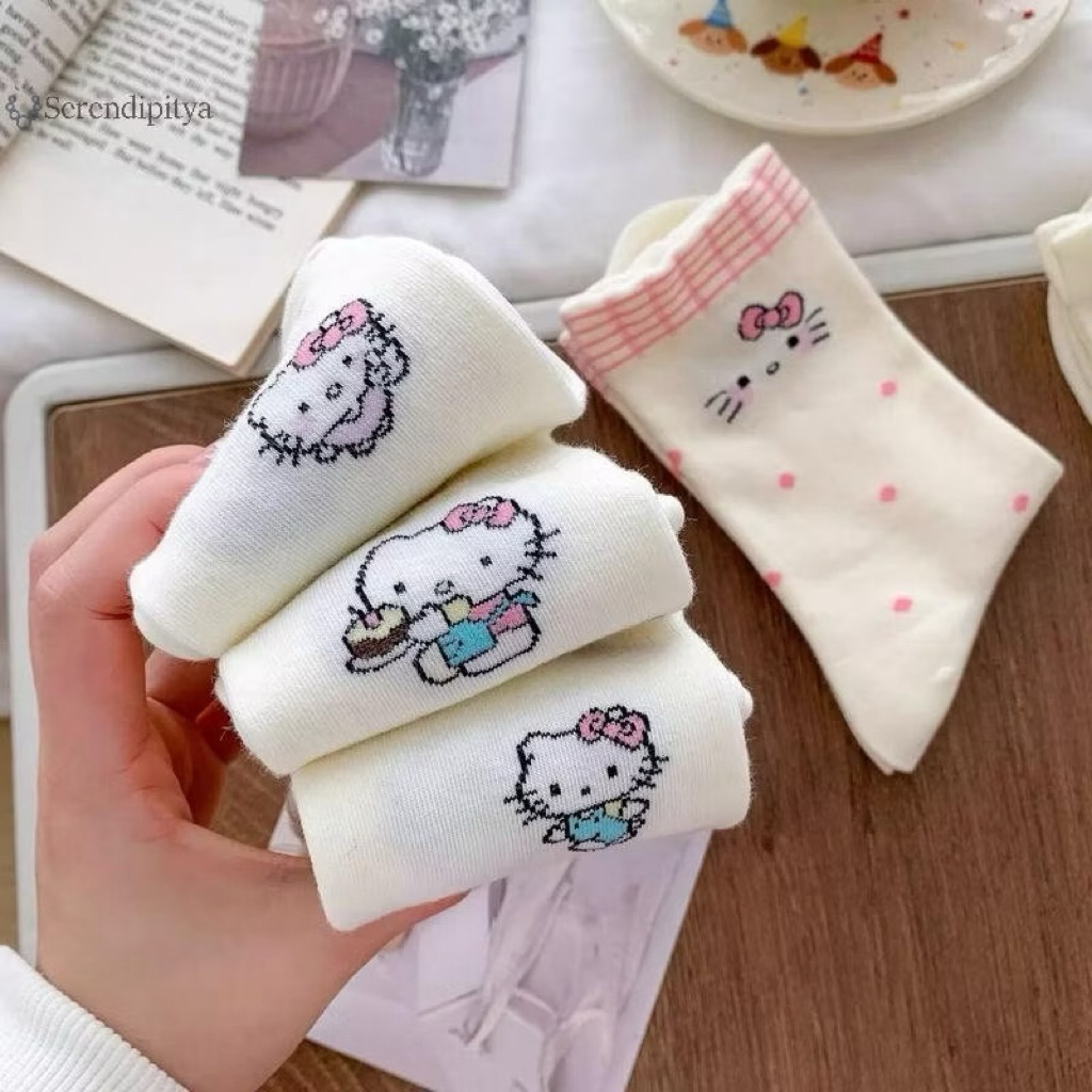 Set 10 đôi tất cổ cao hoạ tiết mèo hello kitty