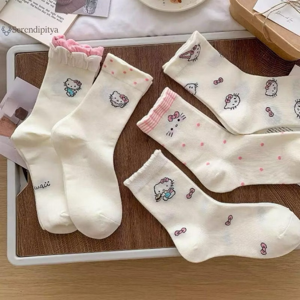 Set 10 đôi tất cổ cao hoạ tiết mèo hello kitty