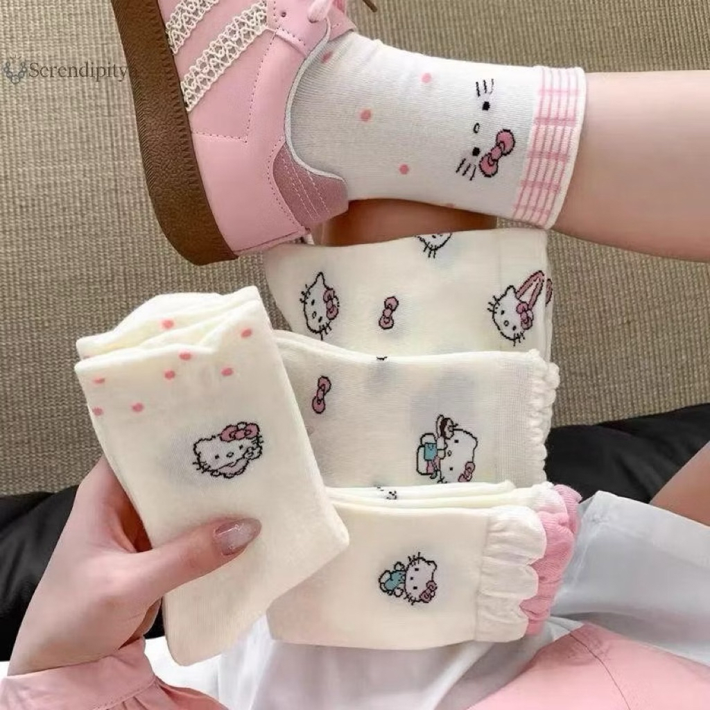 Set 10 đôi tất cổ cao hoạ tiết mèo hello kitty