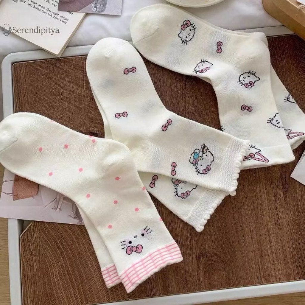 Set 10 đôi tất cổ cao hoạ tiết mèo hello kitty