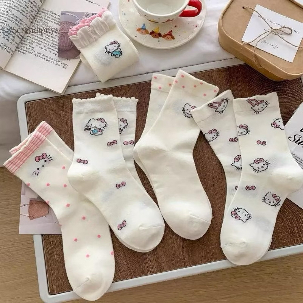 Set 10 đôi tất cổ cao hoạ tiết mèo hello kitty