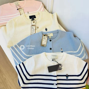 New 2026 Áo len cardigan nữ dáng rộng thêu gấu sọc ngang dễ thương chất len dày mịn giữ ấm Kèm Ảnh Thật