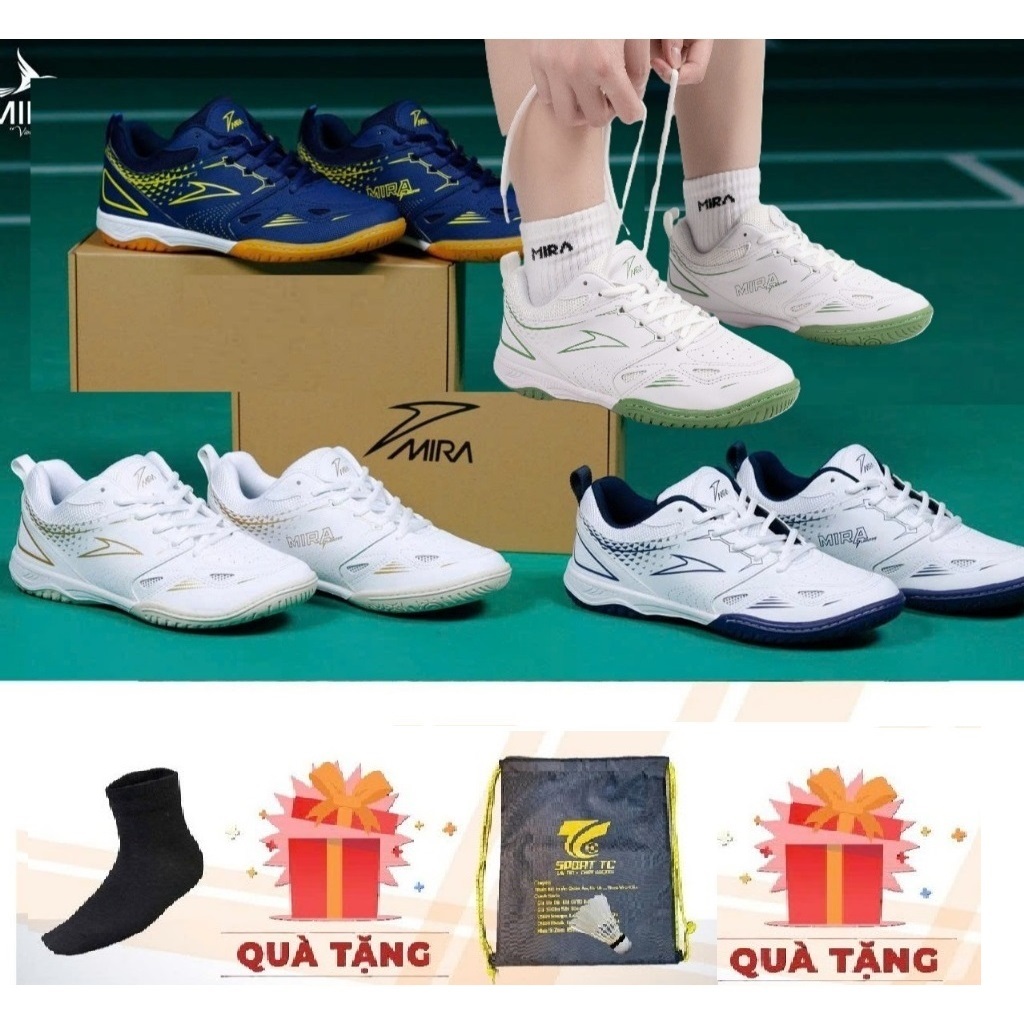 Giày cầu lông Mira LIGHTER giao hỏa tốc bám sân bền đẹp tặng tất dệt kim và túi đựng giày
