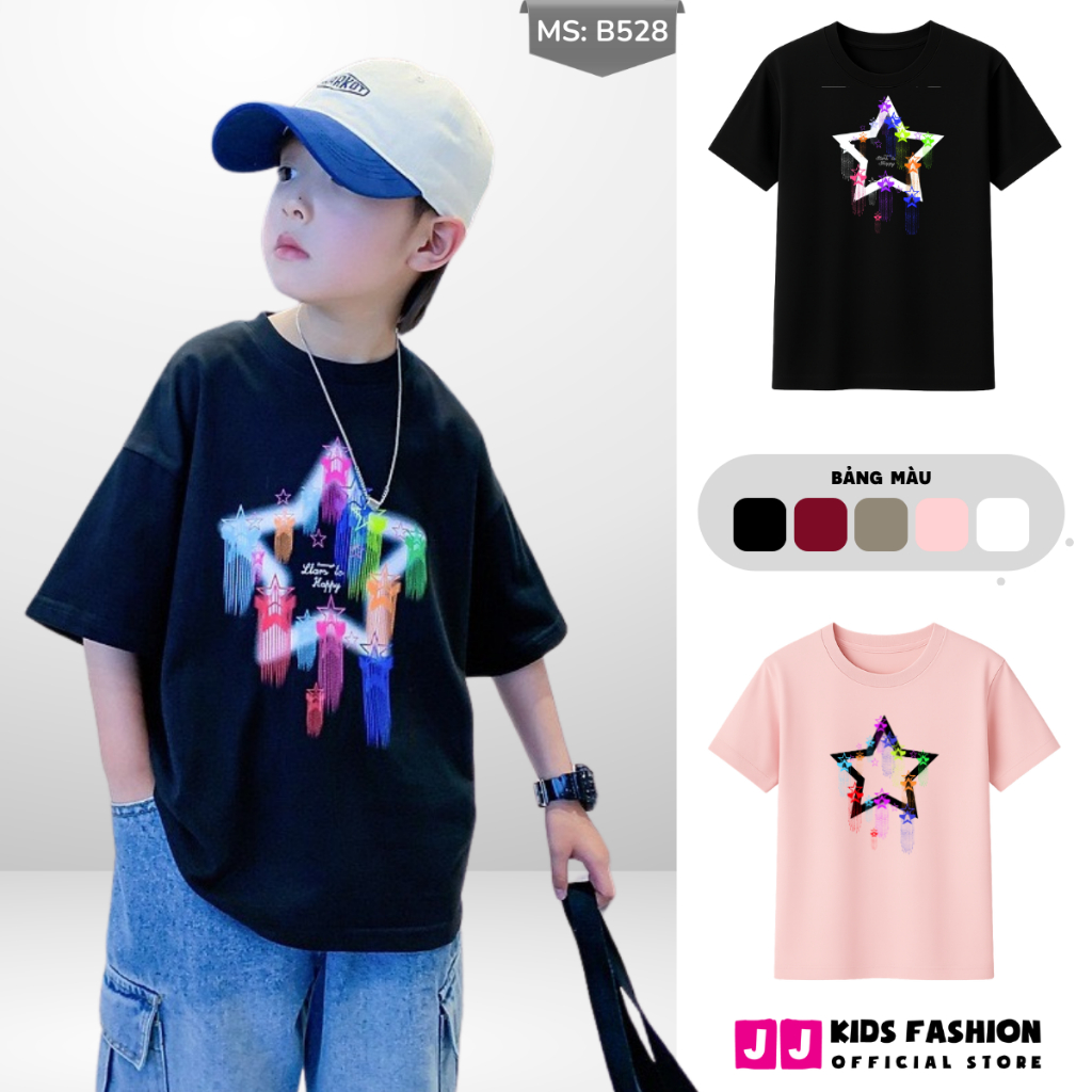 Áo Thun Ngắn Tay Mùa Hè Cho Bé Trai, Bé Gái In Hình Năng Động, Cổ Tròn B528 | JJ Kids Fashion