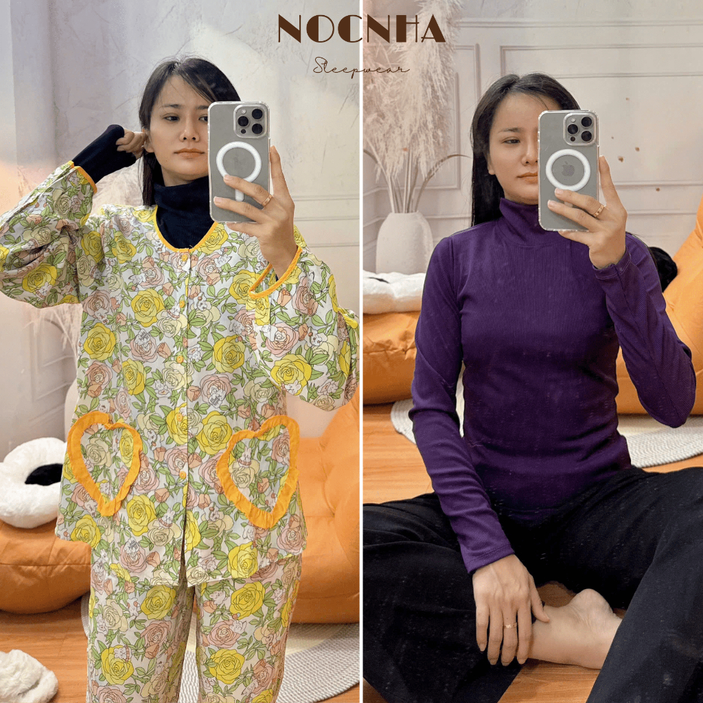 Combo 2 áo tăm lạnh cổ cao 7 phân tay dài ủ kem 40-85kg - Nocnhasleepwear