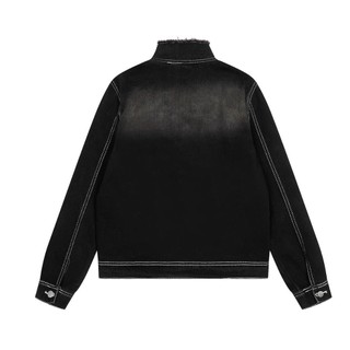Áo Khoác Denim Jacket Unisex Form Vừa Vặn Cổ Cao Line Rách Màu Đen Wash Basic.