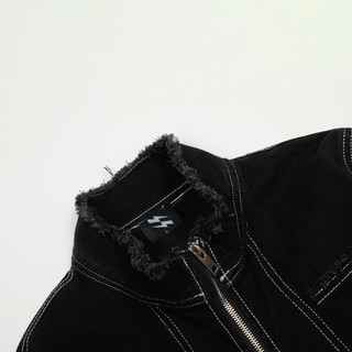 Áo Khoác Denim Jacket Unisex Form Vừa Vặn Cổ Cao Line Rách Màu Đen Wash Basic.