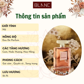 Nước Hoa Nữ Chiết Coco Made BLANC PERFUME, Dầu Thơm Hương Hoa Cỏ, Sang Trọng, Thanh Lịch, Nữ Tính