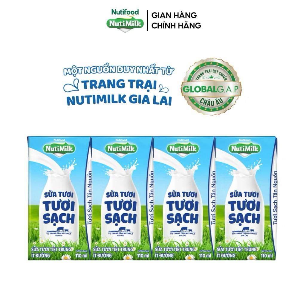 {Sữa sạch } Thùng 48 hộp sữa tươi tiệt trùng Nutimilk tươi sạch 180ml/110ml có đường/ ít đường/nguyên chất