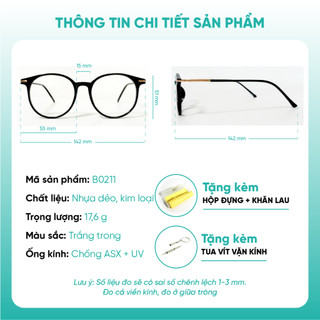 Gọng kính tròn to thời trang nam nữ trẻ trung nhiều màu sắc nhựa dày dặn chắc chắn KAO Plus B0211
