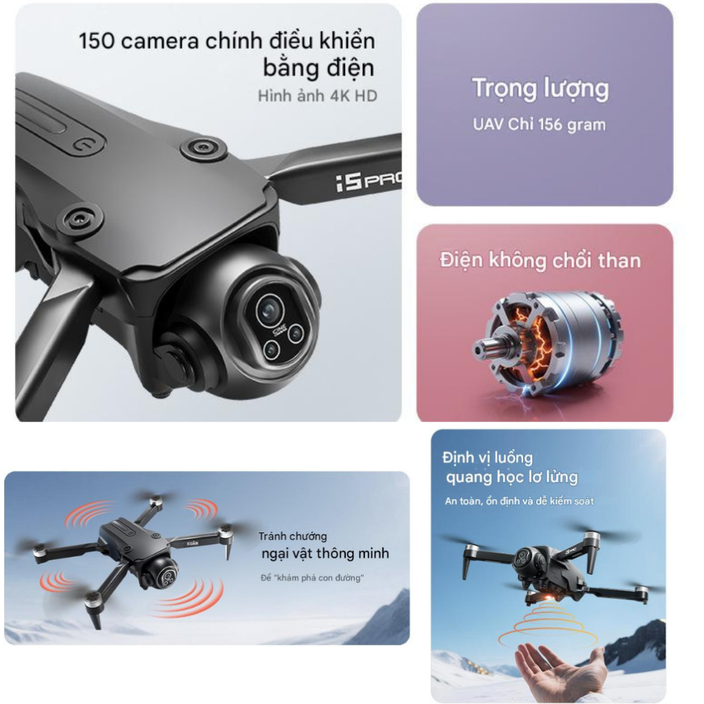 máy bay điều khiển từ xa i5 pro max, flycam giá rẻ, drone mini cho trẻ em có cảm biến chống va chạm