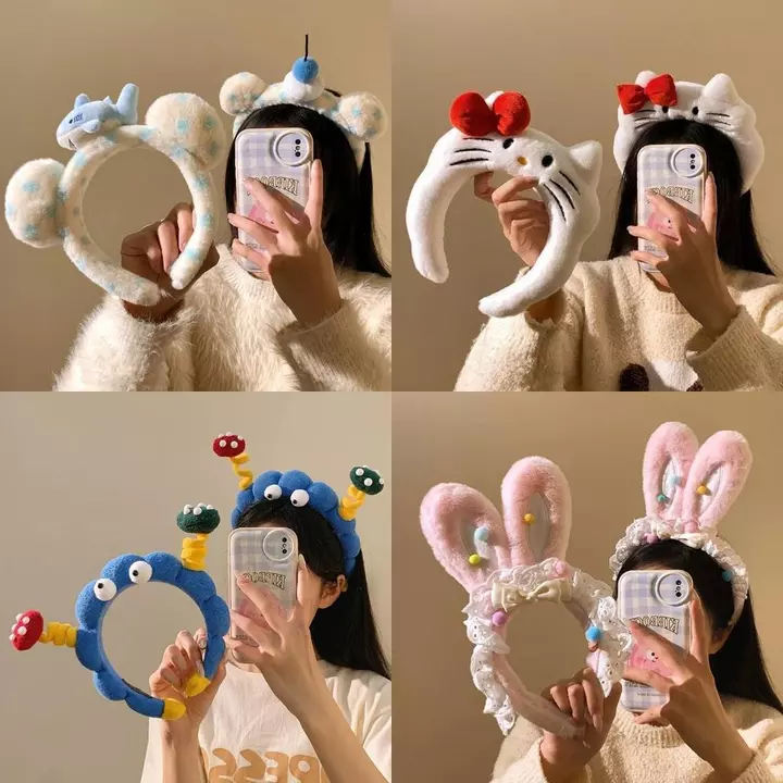 Bờm cài tóc dễ thương băng đô kitty đa dạng mẫu mã phối chi tiết hoạt hình ngộ nghĩnh băng đô rửa mặt skincare