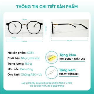 Kính cận nhựa kim loại dẻo nhẹ thời trang nam nữ KAO Plus C3311