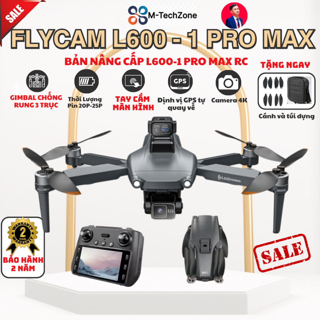 Drone L600-1 Promax, Tay Cầm Màn Hình RC Quay Chụp 4K có Gimbal Chống Rung 3 Chục, Flycam Mini