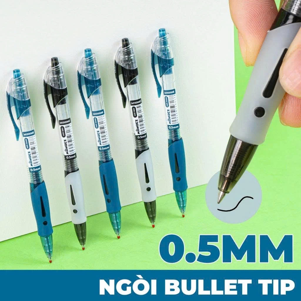 Hộp 12 Bút Gel MONDEZ Bút Mực Nước Ngòi 0.5mm, Viết Trơn Nét Đẹp, Bút Nước 4 Màu Mực Xanh Đen Tím Đỏ-HoangYen