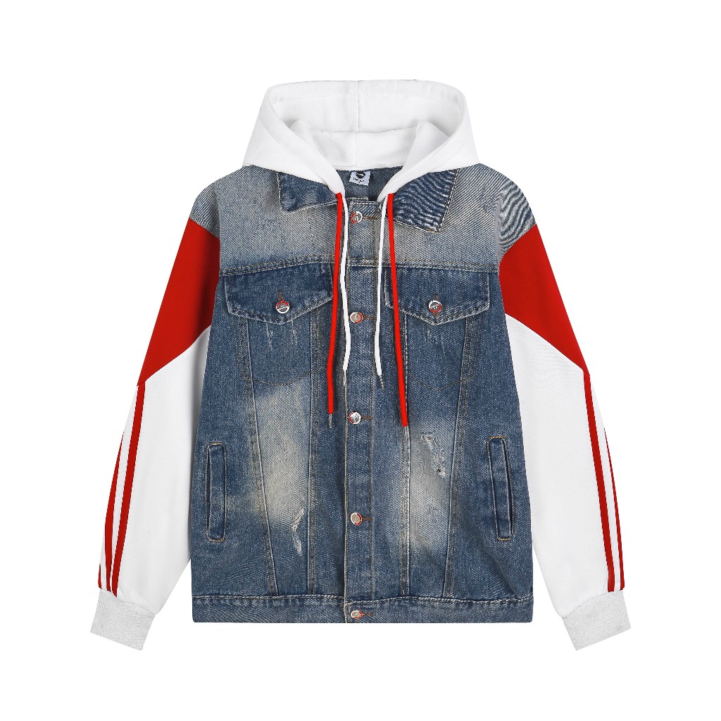 (M-48) Ao khoác DAGUL denim phối tay nỉ bông vải dày dặn logo thêu da khóa inox Jacket Có Túi
