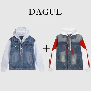 Ao khoác DAGUL denim phối tay nỉ bông vải dày dặn logo thêu da khóa inox Jacket Có Túi