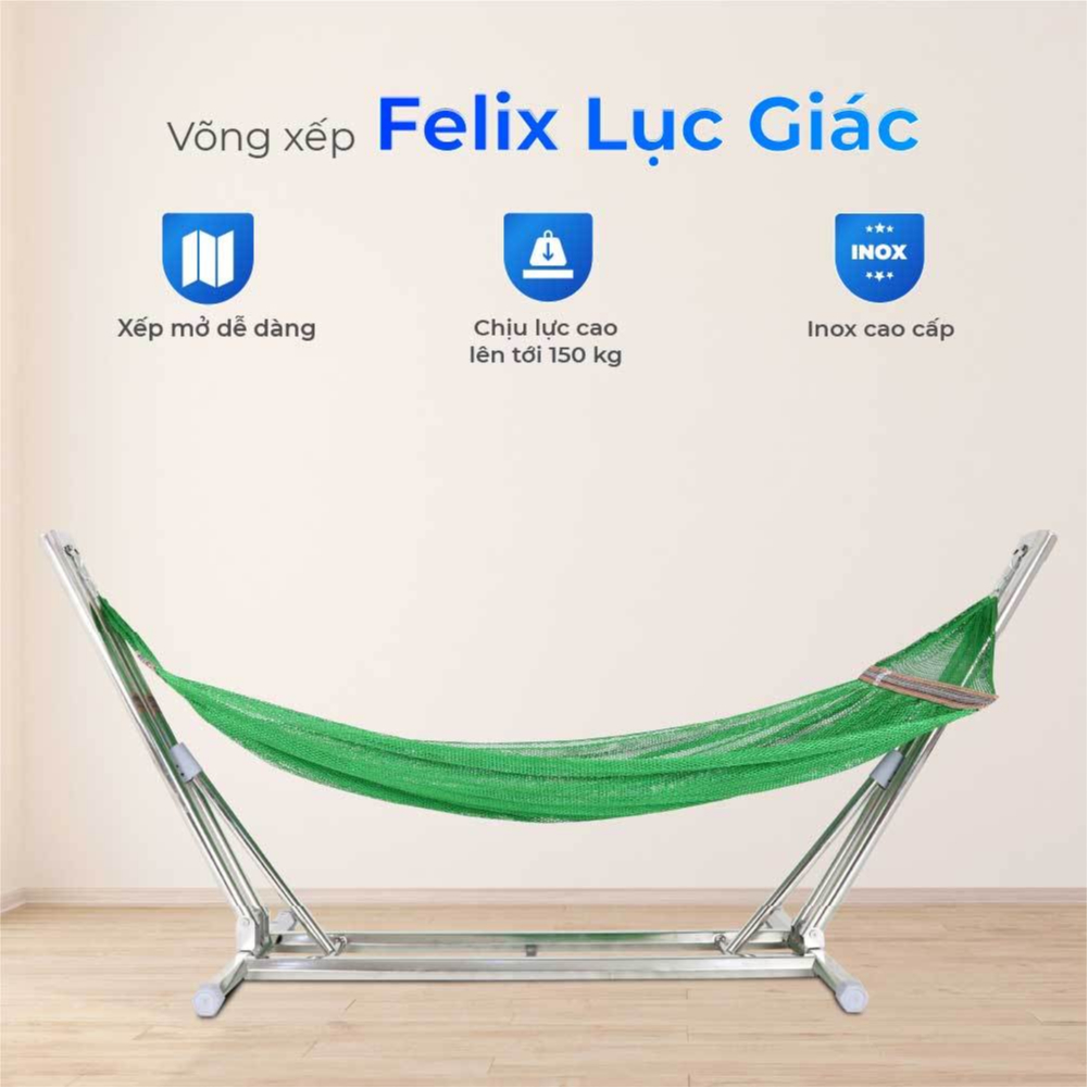 Võng nằm cao cấp Felix lục giác QUI PHÚC, khung inox chắc chắn, an toàn, tiện lợi, chịu tải 150kg