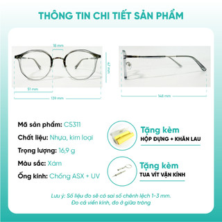 Gọng kính cận thời trang nữ dáng tròn nhiều màu sắc KAO Plus nhựa kết hợp kim loại C5311