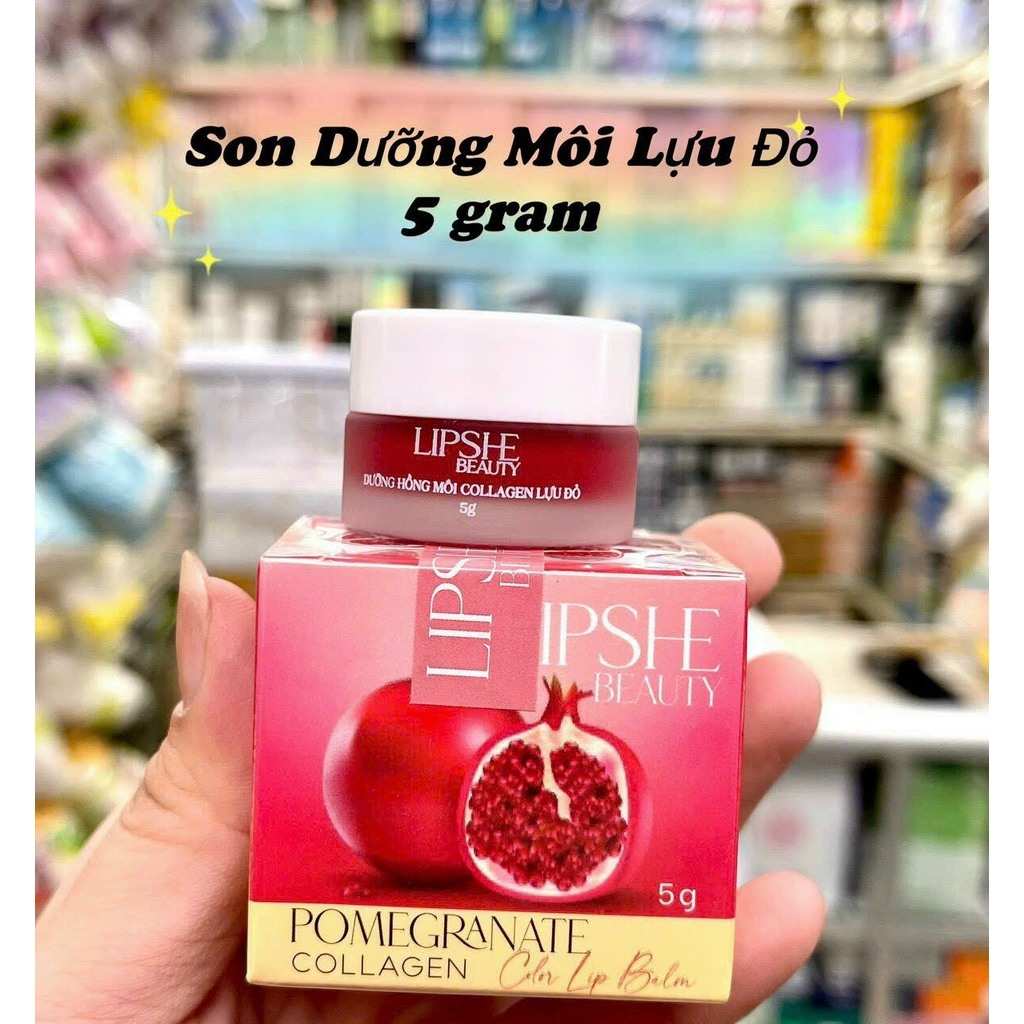 Dưỡng Môi Cao Cấp, Làm Hồng Môi chiết xuất lựu đỏ COLLAGEN - lựu đỏ LIPSHE hũ 5G Chính hãng